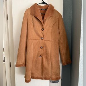 SHEIN Brown Teddy Long Jacket